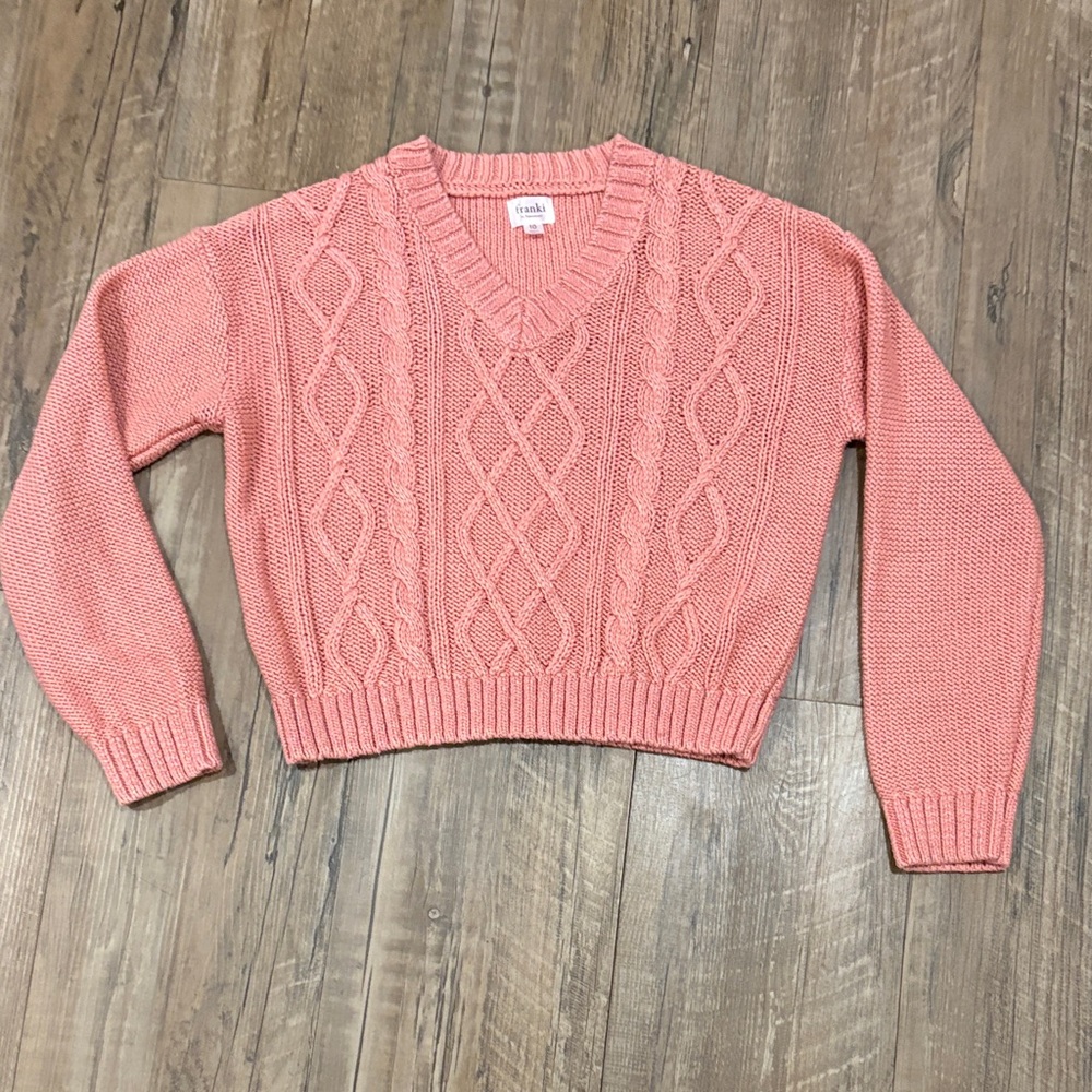 Frankie Dusty Rose  Cable Knit V-Neck Sweater
